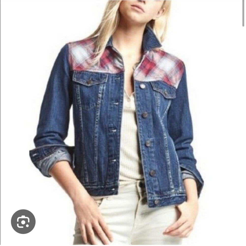 NWT Gap + Pendleton 1969 Icon Plaid Panel Accent Denim Jeans Jacket